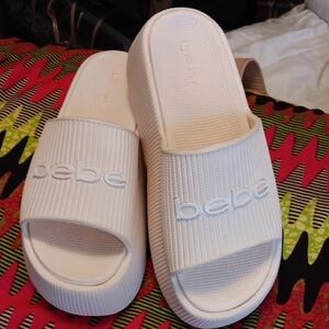 Bebe Women's pool Side  Off-White Slide Slippers
